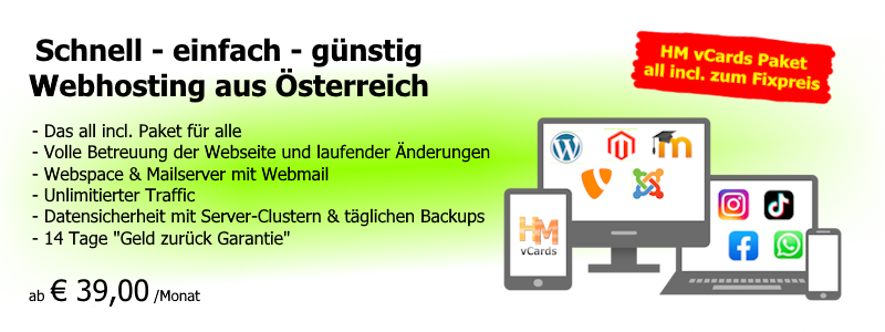 HM vCards - das all incl. Paket. Wir betreuen das ganze Web-Projekt.