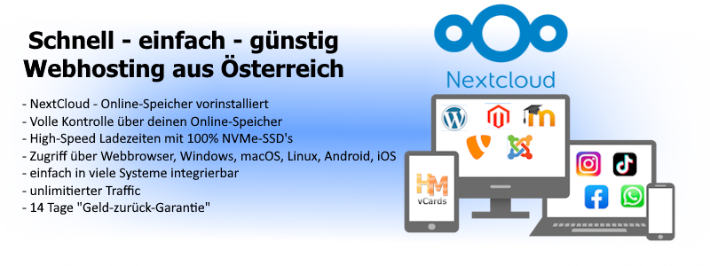 Schnell - einfach - günstig. Webhosting aus Österreich mit NextCloud Online-Speicher